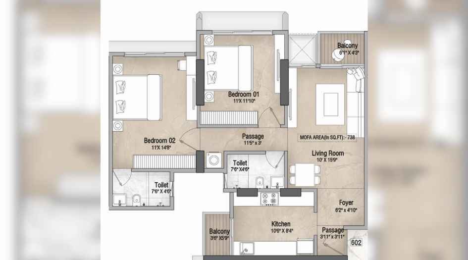Vascon-One-54-Floor-Plan-2 BHK-772 Sqft-A wing (2)